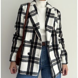 Levis Blazer Womens Small Black White Plaid Double Breasted Preppy Luxury Jacket